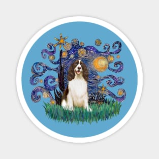 Starry Night Derivative Featuring a Brown and White English Springer Spaniel Magnet